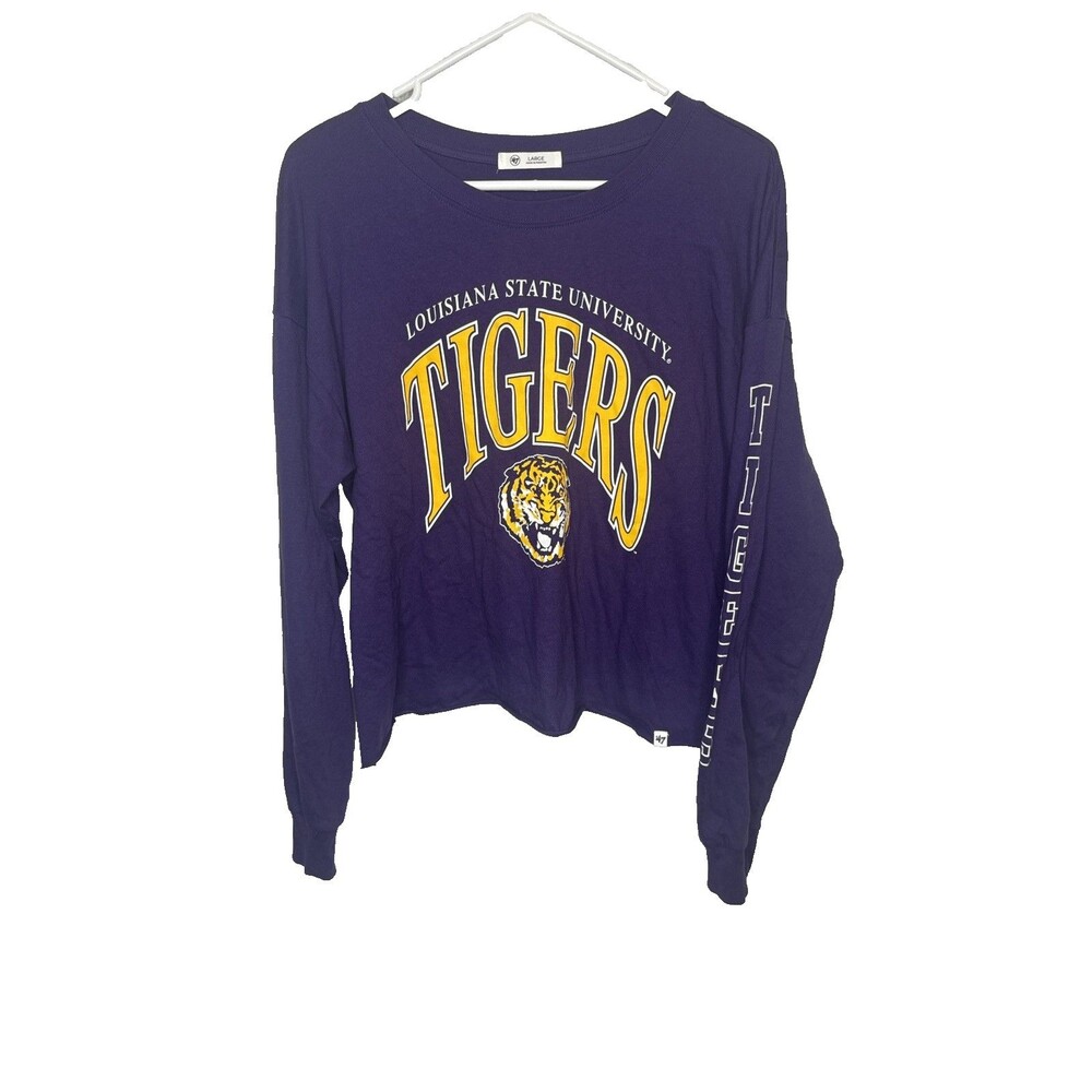 47 Brand LSU Tigers Womens Size L Purple Cropped Oversized Long Sleeve Shirt